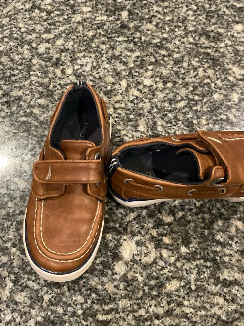 Nautica Kids Brown Leather Moccasin Boat Shoes with Velcro Strap